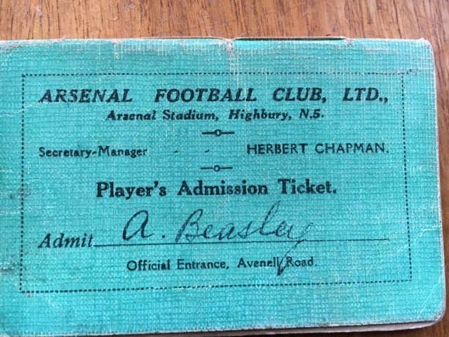Pat Beasley Player Handbook - Arsenal 34 35 - Rear