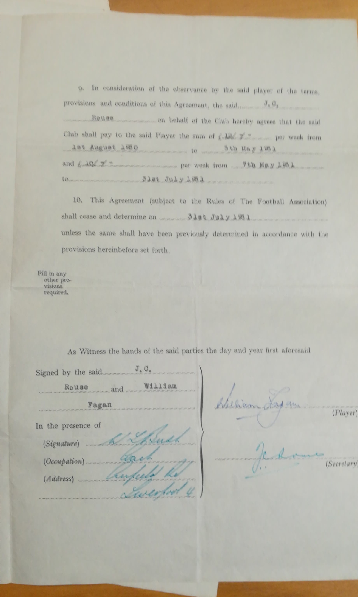 Willie Fagan - LFC Contracts - Inner