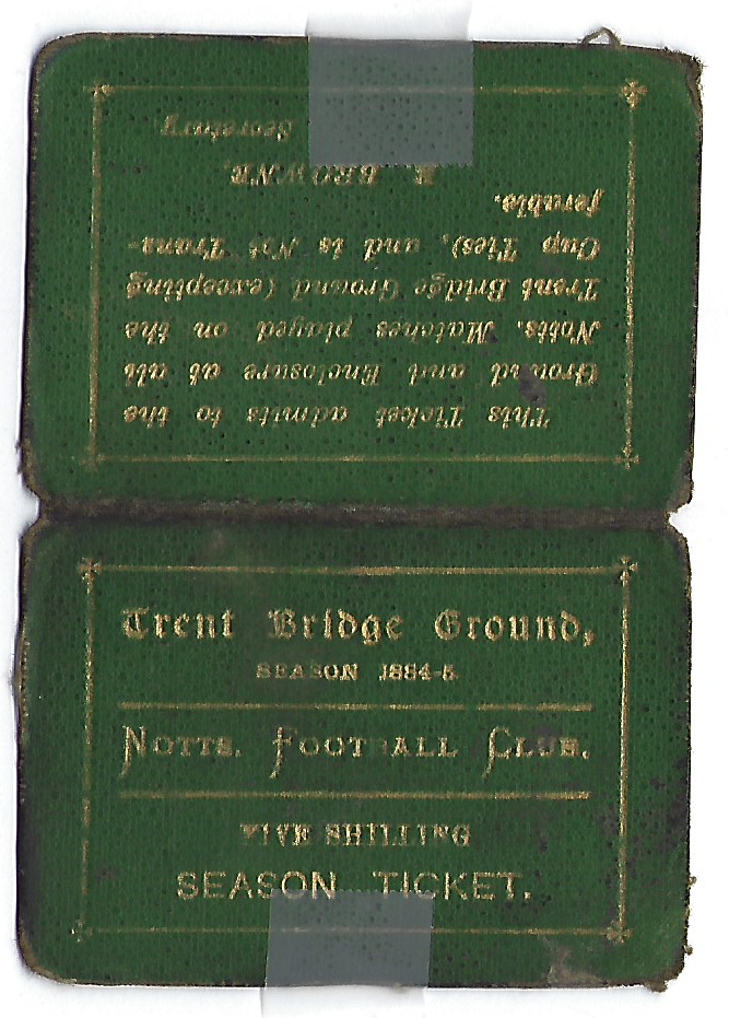 Notts County Season Ticket - 1884-85 - Front