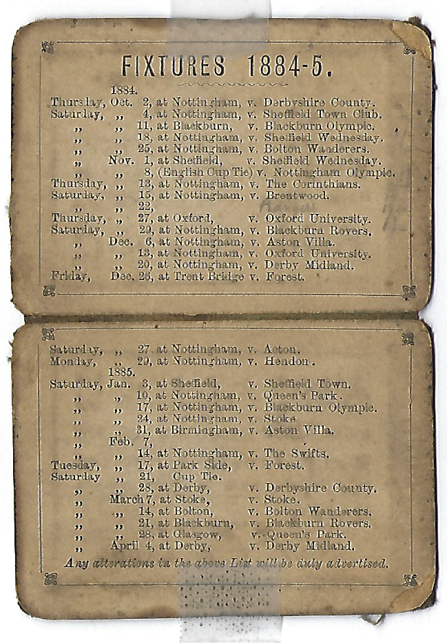 Notts County Season Ticket - 1884-85 - Inner