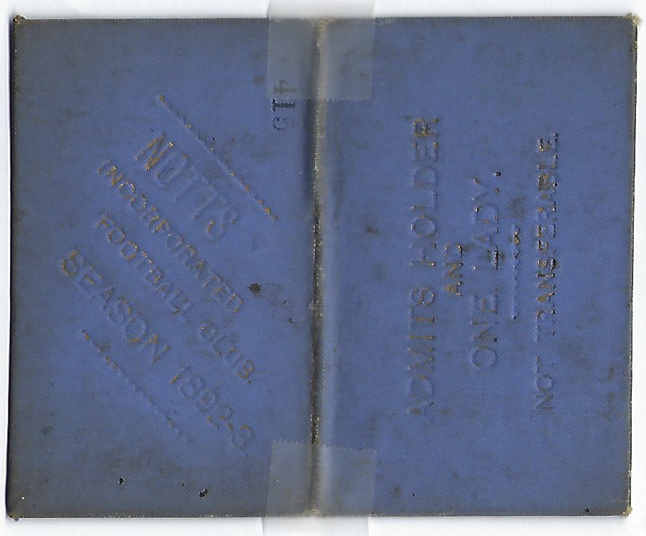 Notts County Season Ticket - 1892-93 - Front