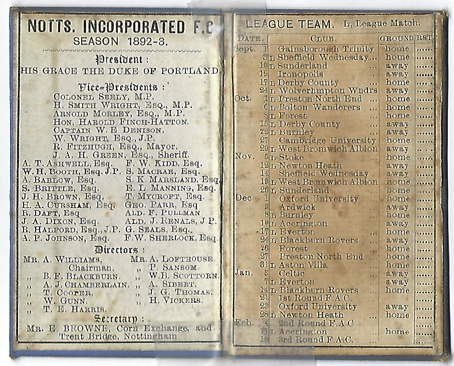 Notts County Season Ticket - 1892-93 - Rear