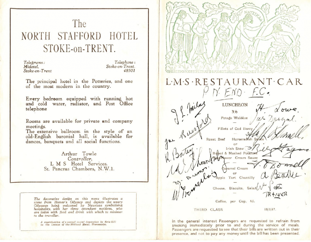 Preston North End vs Chelsea February 1937 Signed Menu