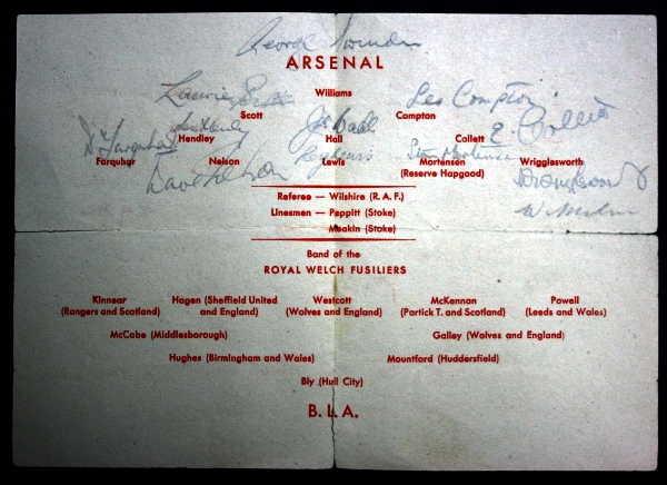 Arsenal v British Land Army XI Dusseldorf 1945 Signed Programme